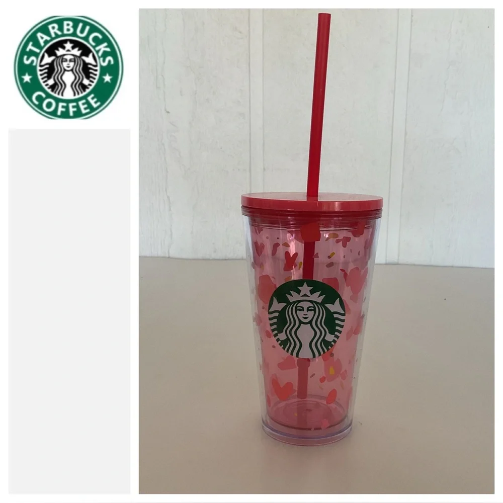 Starbucks 2020 NWT Valentines Day Pink Heart Cold Cup Tumbler 16 ounce